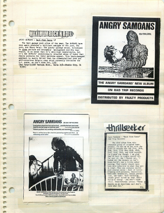 ANGRY SAMOANS Metal Mike Scrapbook 1983 – P.J. Galligan on Lead Guitar Page 1